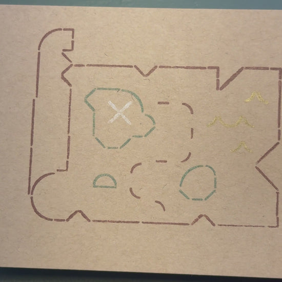 Print of a treasure map on a piece of kraft cardstock using Tsukineko Brilliance Earthtone colors