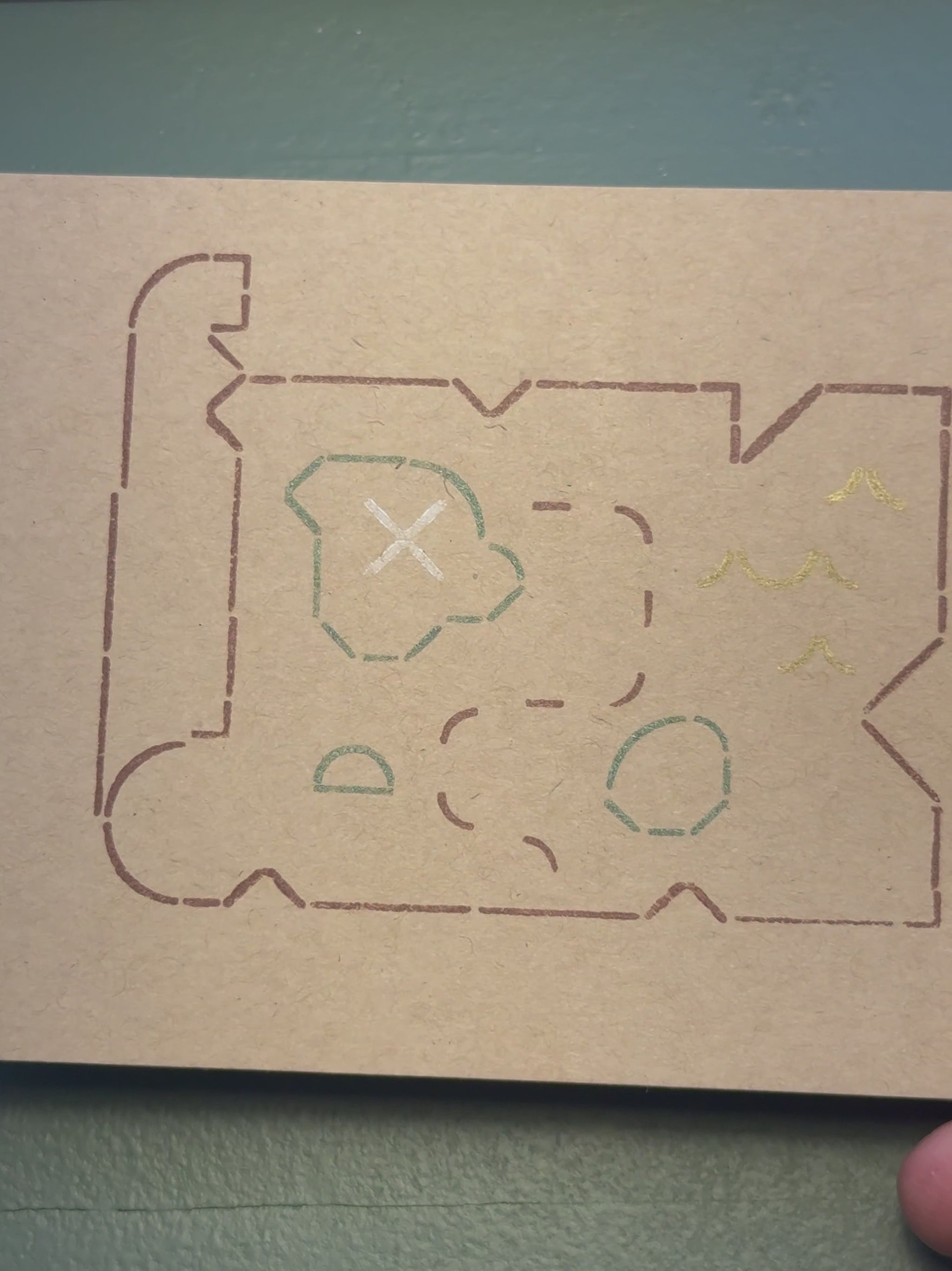 Print of a treasure map on a piece of kraft cardstock using Tsukineko Brilliance Earthtone colors